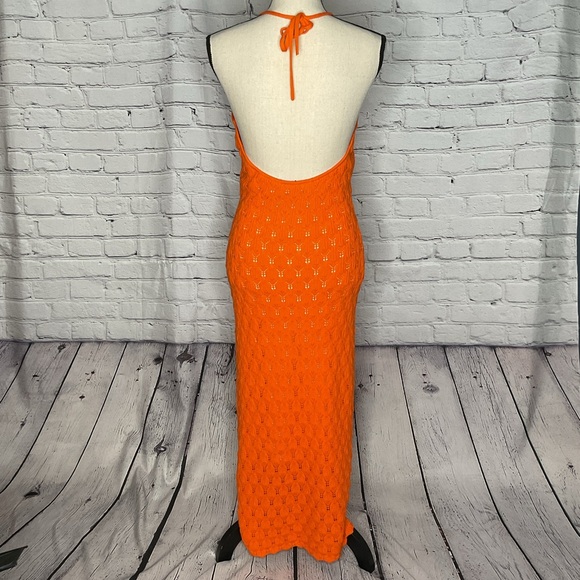 Alice & Olivia Orange Jone Pointelle Knit Sweater Halter Midi Dress Large NWT - Picture 9 of 16